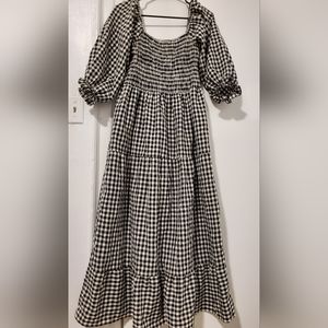 Women's Boho Flowy Cottagecore Puff Sleeve Off The Shoulder Summer Casual Plaid